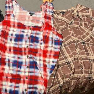 Plaid Button-Up Tops - Red, white and blue and Maroon, black and white